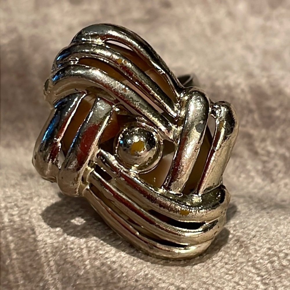 Silver Abstract Diamond Shaped Brutalist Adjustable Ring